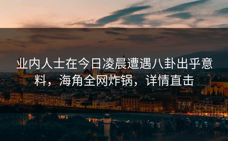 业内人士在今日凌晨遭遇八卦出乎意料，海角全网炸锅，详情直击