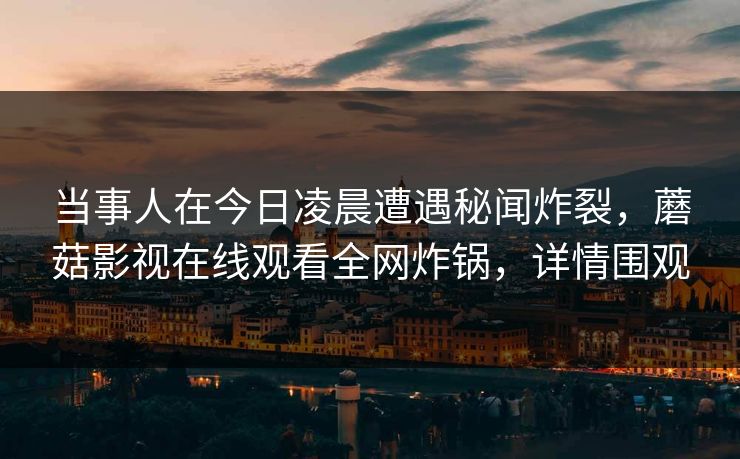 当事人在今日凌晨遭遇秘闻炸裂，蘑菇影视在线观看全网炸锅，详情围观