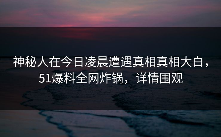 神秘人在今日凌晨遭遇真相真相大白，51爆料全网炸锅，详情围观